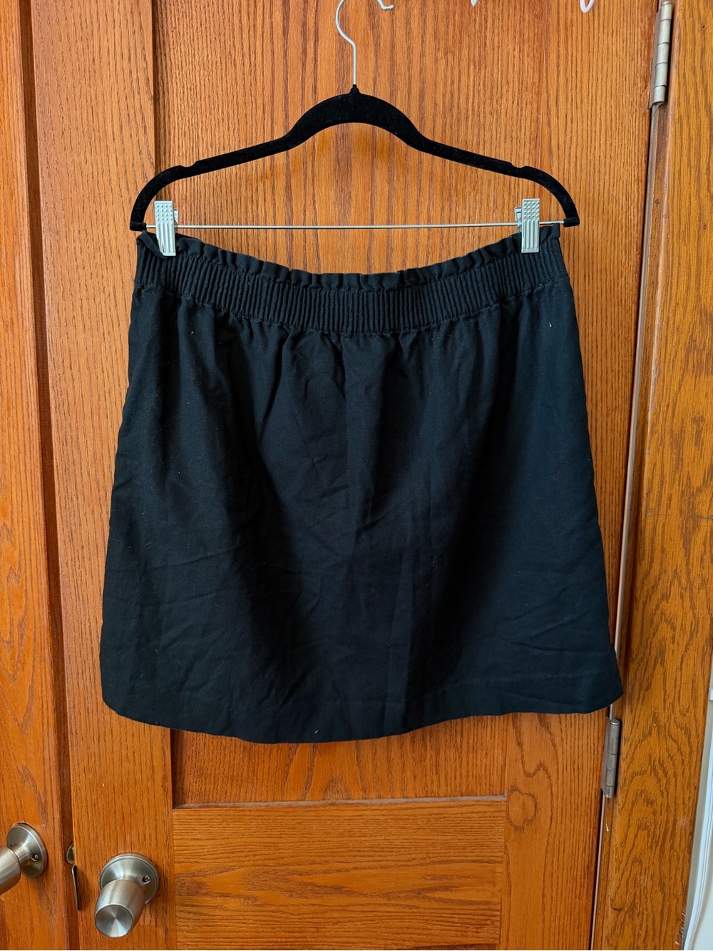 JCREW linen Black Elastic-Waist Mini Skirt